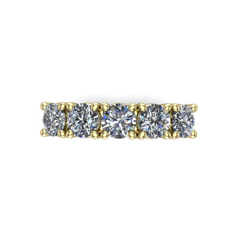 Aitana round three stone engagement ring in 18K Yellow Gold, top-down view showing the three round diamonds held in vertical bar settings from above