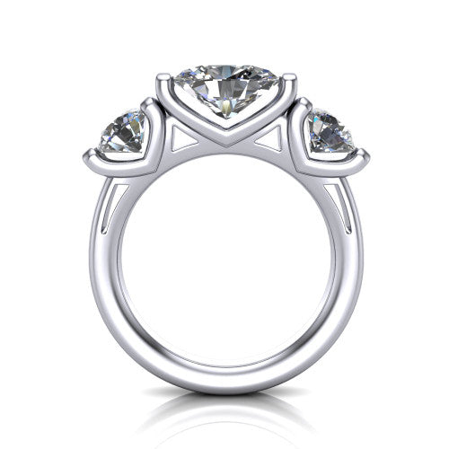 Elianna oval three stone engagement ring in 14K White Gold, through-finger front profile showing the bar-set three-stone head raised above the smooth band