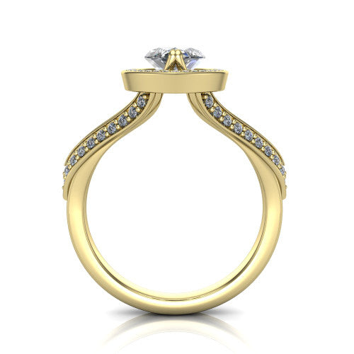 Antonella marquise halo engagement ring in 14K Yellow Gold, through-finger front profile showing the halo head raised above the split pav&eacute; band