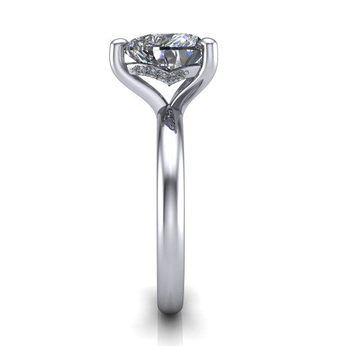 Ariel heart classic engagement ring in 18K White Gold, side profile showing the hidden halo under the head and the slim polished band