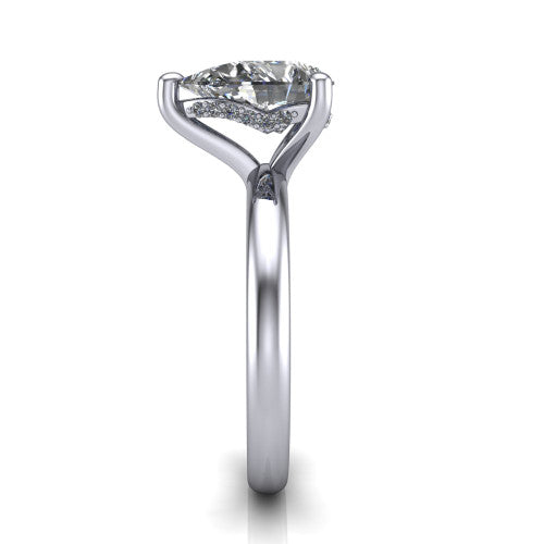 Ariel pear classic engagement ring in 14K White Gold, side profile showing the hidden halo under the head and the slim polished band