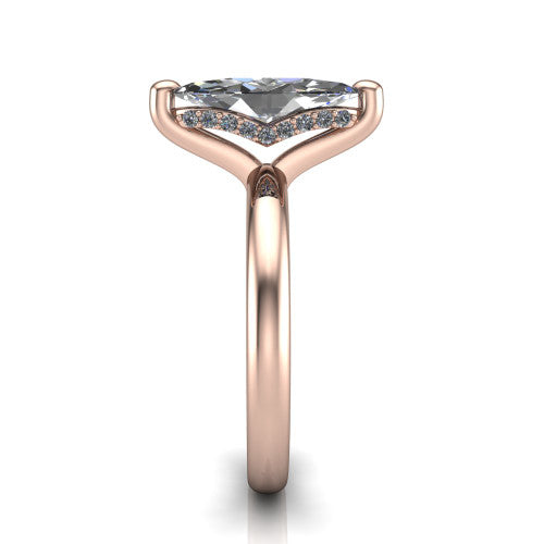 Ariel marquise classic engagement ring in 14K Rose Gold, side profile showing the hidden halo under the head and the slim polished band
