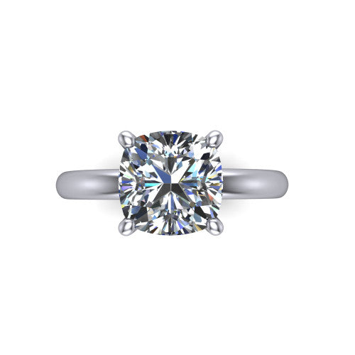Ariel cushion classic engagement ring in 18K White Gold, top-down view showing the prong-set center diamond on a clean polished shank