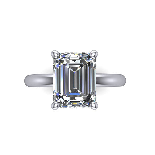 Ariel emerald classic engagement ring in 14K White Gold, top-down view showing the prong-set center diamond on a clean polished shank