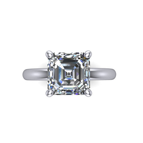 Ariel asscher classic engagement ring in Platinum, top-down view showing the prong-set center diamond on a clean polished shank