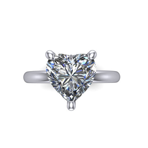 Ariel heart classic engagement ring in Platinum, top-down view showing the prong-set center diamond on a clean polished shank