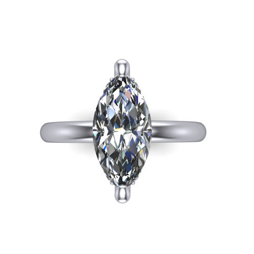 Ariel marquise classic engagement ring in 14K White Gold, top-down view showing the prong-set center diamond on a clean polished shank