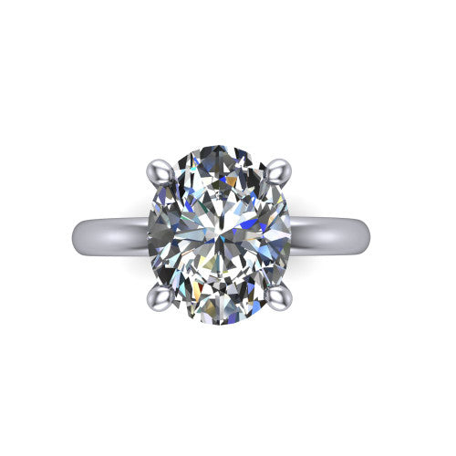 Ariel oval classic engagement ring in 14K White Gold, top-down view showing the prong-set center diamond on a clean polished shank