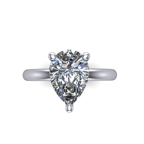 Ariel pear classic engagement ring in 14K White Gold, top-down view showing the prong-set center diamond on a clean polished shank