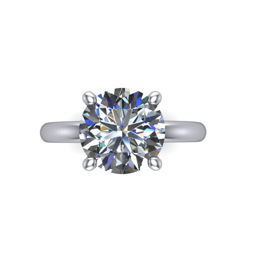 Ariel round classic engagement ring in Platinum, top-down view showing the prong-set center diamond on a clean polished shank