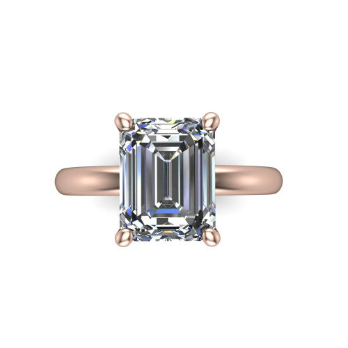 Ariel emerald classic engagement ring in 14K Rose Gold, top-down view showing the prong-set center diamond on a clean polished shank