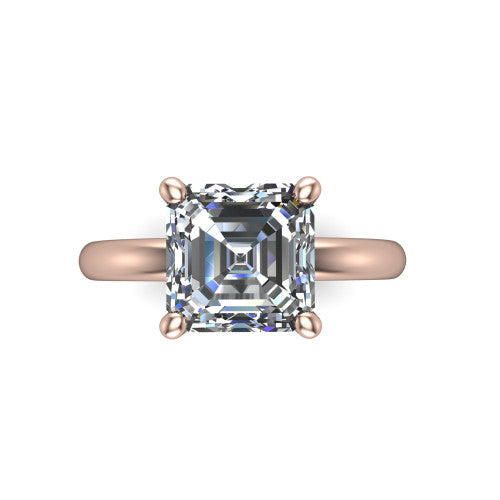Ariel asscher classic engagement ring in 14K Rose Gold, top-down view showing the prong-set center diamond on a clean polished shank