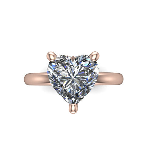 Ariel heart classic engagement ring in 18K Rose Gold, top-down view showing the prong-set center diamond on a clean polished shank