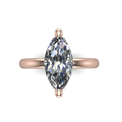 Ariel marquise classic engagement ring in 14K Rose Gold, top-down view showing the prong-set center diamond on a clean polished shank