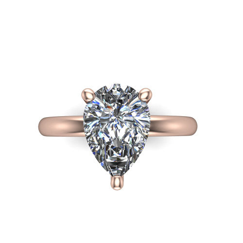 Ariel pear classic engagement ring in 14K Rose Gold, top-down view showing the prong-set center diamond on a clean polished shank