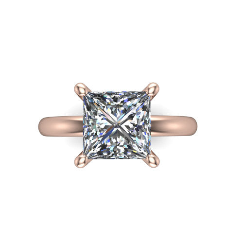 Ariel princess classic engagement ring in 14K Rose Gold, top-down view showing the prong-set center diamond on a clean polished shank