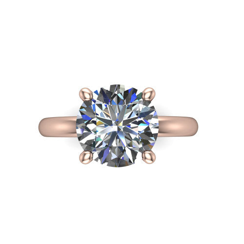 Ariel round classic engagement ring in 18K Rose Gold, top-down view showing the prong-set center diamond on a clean polished shank