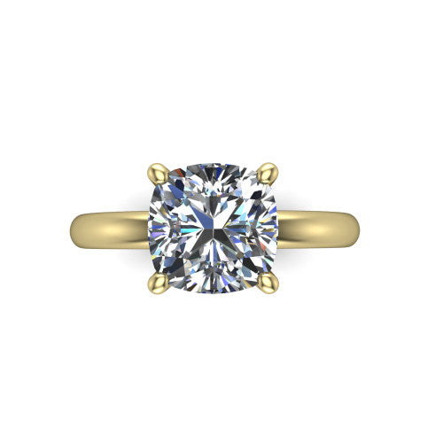 Ariel cushion classic engagement ring in 14K Yellow Gold, top-down view showing the prong-set center diamond on a clean polished shank