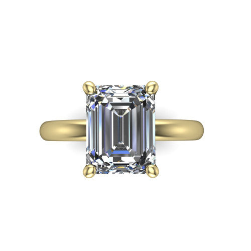 Ariel emerald classic engagement ring in 14K Yellow Gold, top-down view showing the prong-set center diamond on a clean polished shank