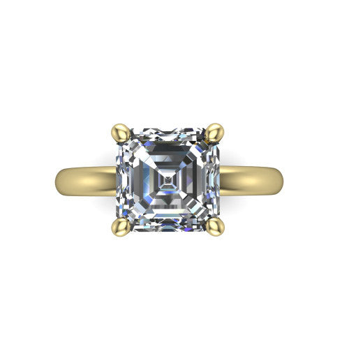 Ariel asscher classic engagement ring in 14K Yellow Gold, top-down view showing the prong-set center diamond on a clean polished shank