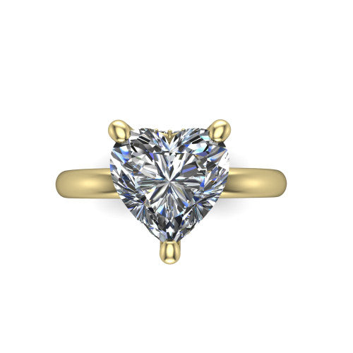 Ariel heart classic engagement ring in 18K Yellow Gold, top-down view showing the prong-set center diamond on a clean polished shank