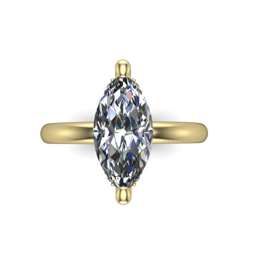 Ariel marquise classic engagement ring in 14K Yellow Gold, top-down view showing the prong-set center diamond on a clean polished shank