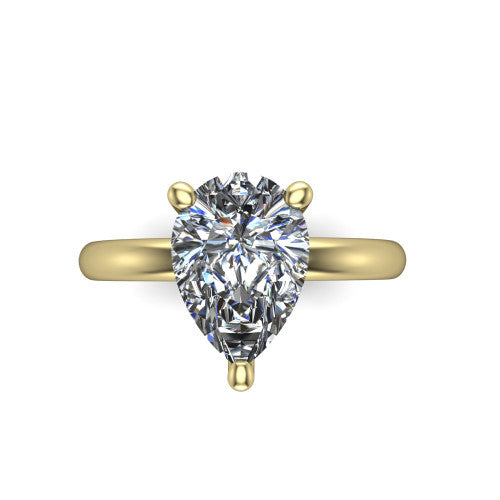 Ariel pear classic engagement ring in 14K Yellow Gold, top-down view showing the prong-set center diamond on a clean polished shank