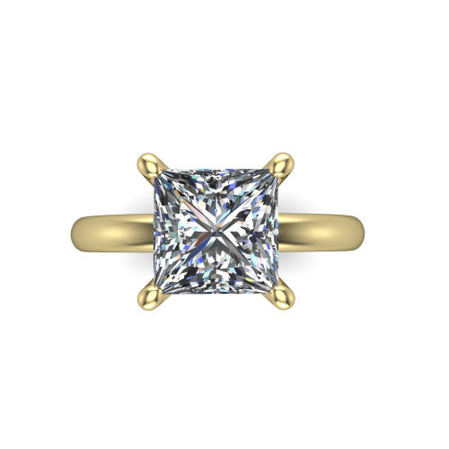 Ariel princess classic engagement ring in 14K Yellow Gold, top-down view showing the prong-set center diamond on a clean polished shank