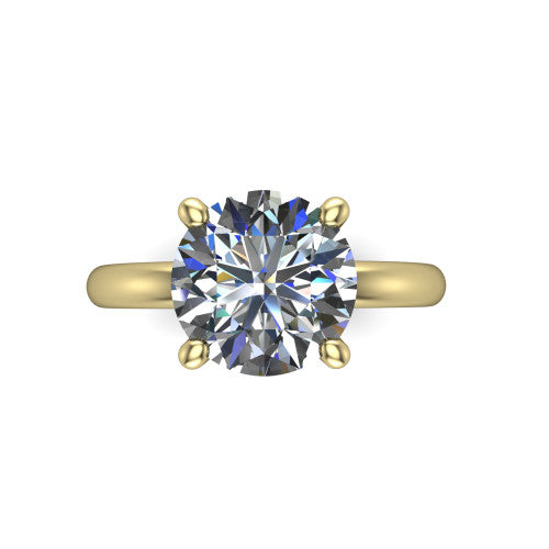 Ariel round classic engagement ring in 14K Yellow Gold, top-down view showing the prong-set center diamond on a clean polished shank
