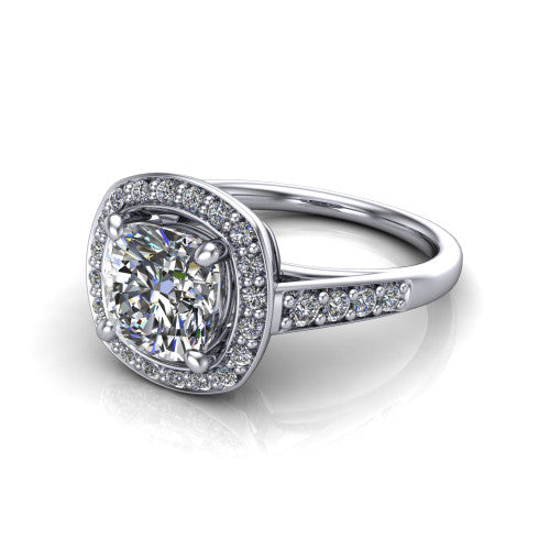 Leia Cushion Shape Halo Engagement Ring in 18K White Gold