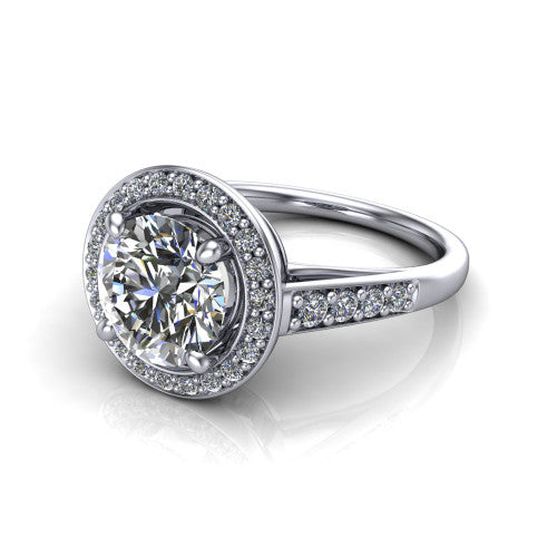 Leia Round Shape Halo Engagement Ring in 18K White Gold