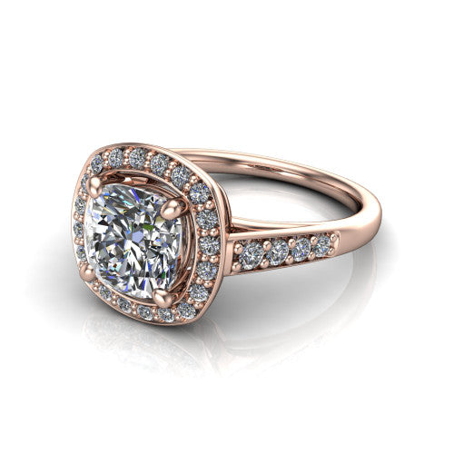 Leia Cushion Shape Halo Engagement Ring in 18K Rose Gold