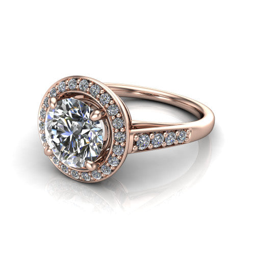 Leia Round Shape Halo Engagement Ring in 14K Rose Gold