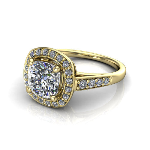Leia Cushion Shape Halo Engagement Ring in 18K Yellow Gold