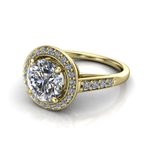 Leia Round Shape Halo Engagement Ring in 18K Yellow Gold