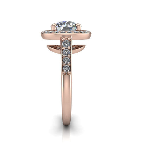Leia Round Shape Halo Engagement Ring in 14K Rose Gold