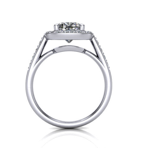 Leia Cushion Shape Halo Engagement Ring in 18K White Gold