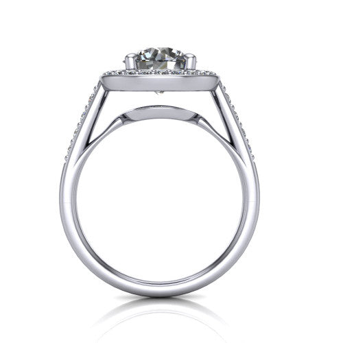Leia Round Shape Halo Engagement Ring in 14K White Gold