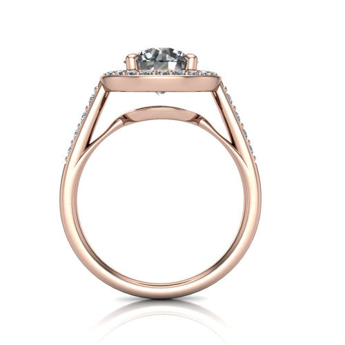 Leia Round Shape Halo Engagement Ring in 14K Rose Gold