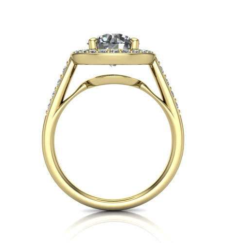 Leia Round Shape Halo Engagement Ring in 18K Yellow Gold