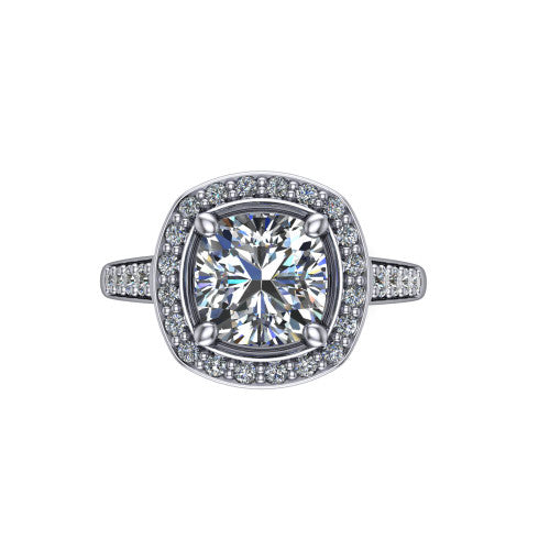 Leia Cushion Shape Halo Engagement Ring in 18K White Gold