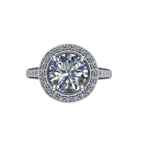Leia Round Shape Halo Engagement Ring in 18K White Gold