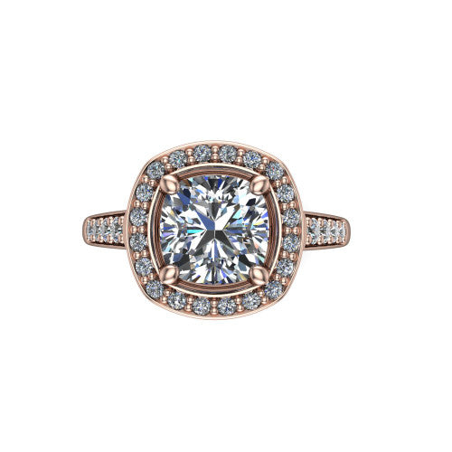 Leia Cushion Shape Halo Engagement Ring in 18K Rose Gold