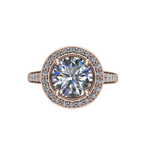 Leia Round Shape Halo Engagement Ring in 14K Rose Gold