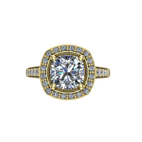 Leia Cushion Shape Halo Engagement Ring in 14K Yellow Gold