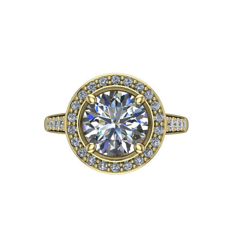 Leia Round Shape Halo Engagement Ring in 18K Yellow Gold