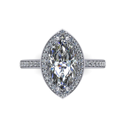 Skye marquise halo engagement ring in 14K White Gold, top-down view showing the center diamond framed by a pav&eacute; halo