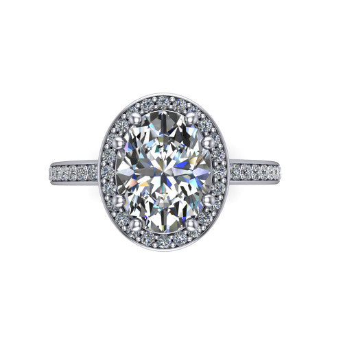 Skye oval halo engagement ring in 14K White Gold, top-down view showing the center diamond framed by a pav&eacute; halo