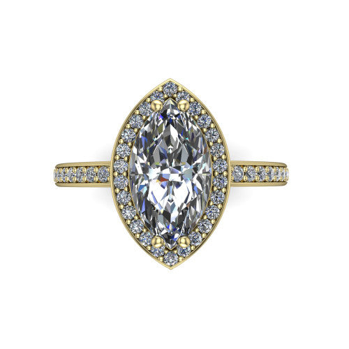 Skye marquise halo engagement ring in 14K Yellow Gold, top-down view showing the center diamond framed by a pav&eacute; halo