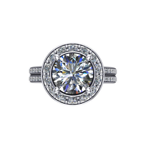 Melissa round halo engagement ring in 14K White Gold, top-down view showing the center diamond framed by a soft cushion-shaped pav&eacute; halo